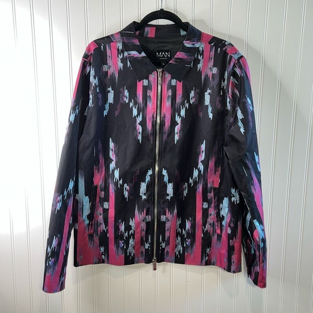 Boohoo Man Slim Fit Harrington Jacket Mens Size Large Multicolored Full Zip